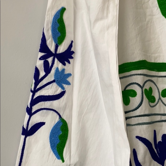 Boho Handmade Mini Dress Embroidered S/M 100%cotton Kelly Green/Blue Retail $208 - Picture 9 of 14